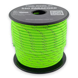 Reflective Fluro Green Paracord 550 — 4mm Type III nylon spool, 7-strand core