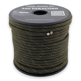 Reflective Olive Paracord 550 — 4mm Type III nylon spool, 7-strand core