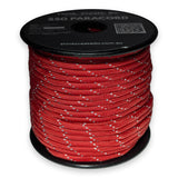 Reflective Red Paracord 550 reflective tracer illuminated under torchlight