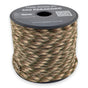 Sand Jungle Paracord 550 — 4mm Type III nylon spool, sand and tan base with woodland-green flecks, 7-strand core