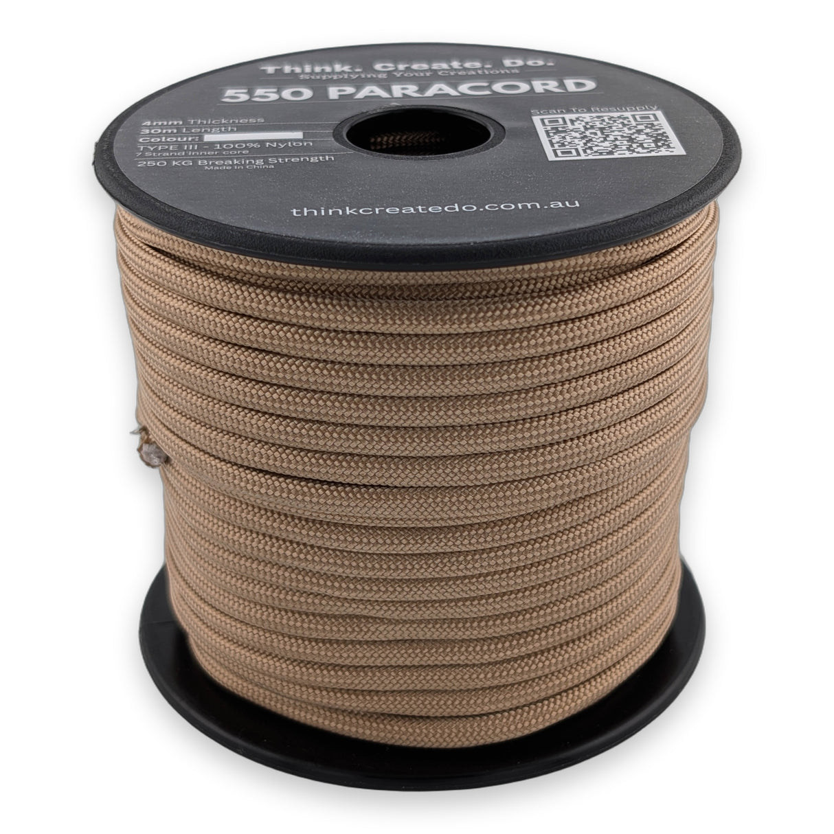 Tan Paracord 550 — 4mm Type III nylon spool, 7-strand core