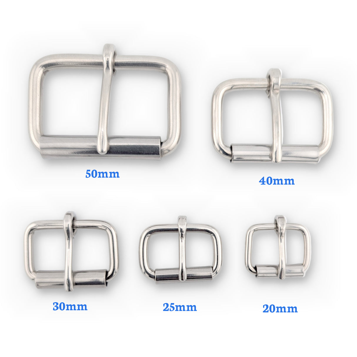 Stainless steel roller buckles - all sizes in proportion